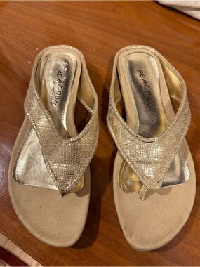 Reaction Kenneth Cole Shimmery Gold Slip-On Thong Sandals